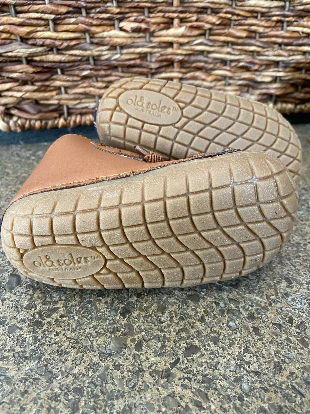 Old Soles Brown Leather Baby Sneakers with Blue Accents